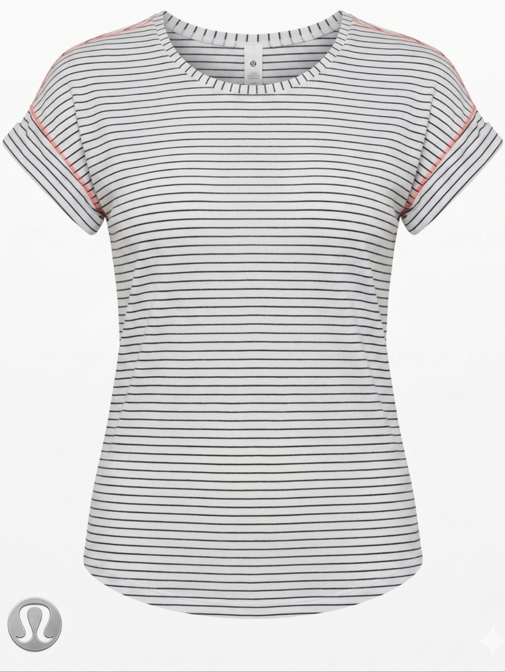 Lululemon Weekend Short Sleeve Tee Striped Grey/Black Size 6/8 Medium PTP 19"